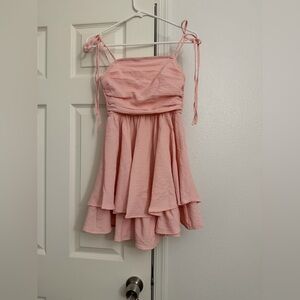 SHEIN Light Pink Tiered Tie-Strap Dress for Girls